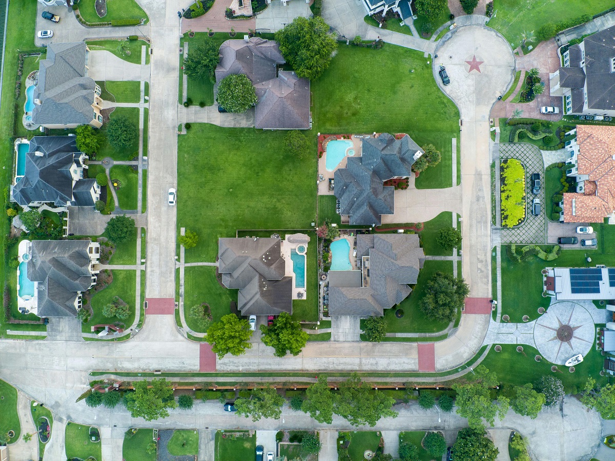 aerial view of a residential neighborhood